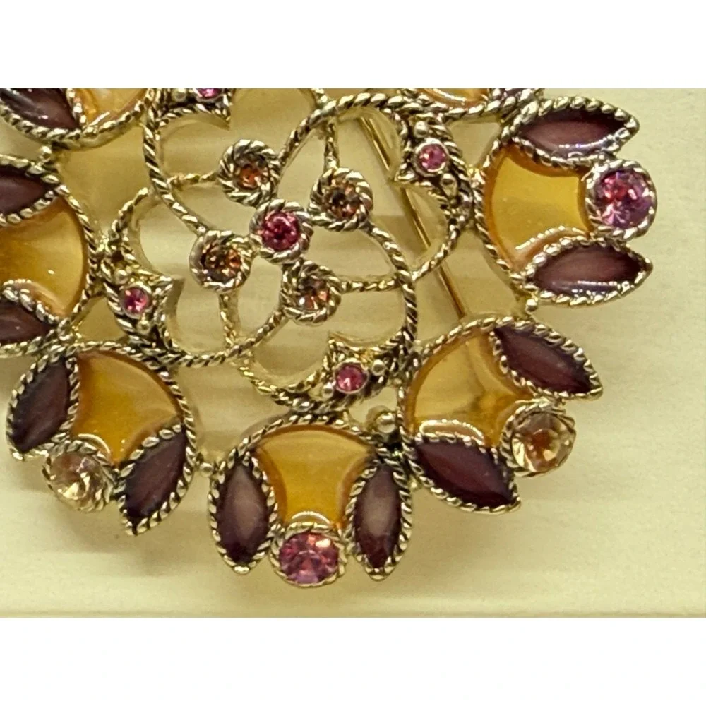 Monet 2 Signed Rhinestone and Enamel Brooch Purple Multi Color Original Box‎ 2